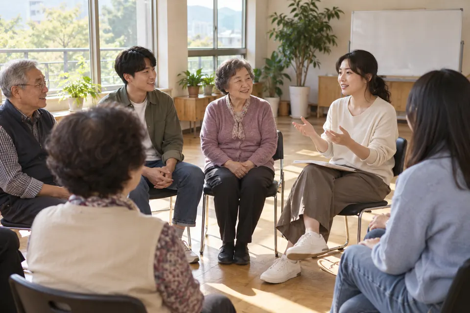 여러 연령의 참여자가 모인 지역 모임