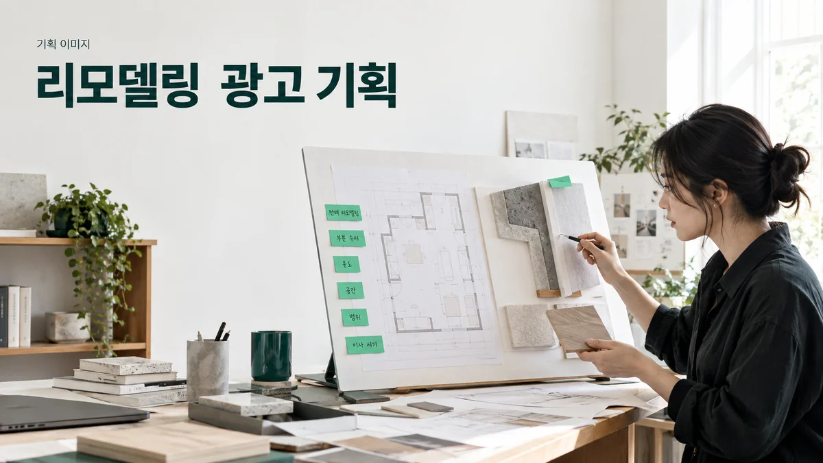 리모델링의 전체 공사와 공간별 보수 범위를 비교하는 기획 이미지