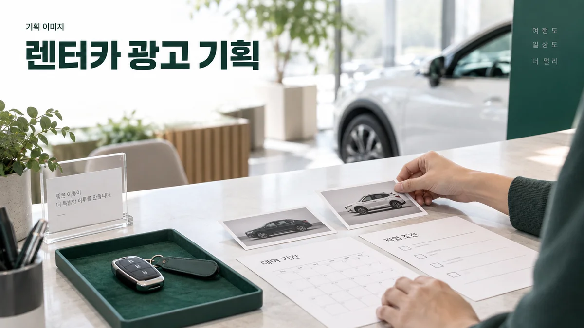 렌터카의 차량 유형과 이용 기간 및 인수 안내를 준비하는 기획 이미지