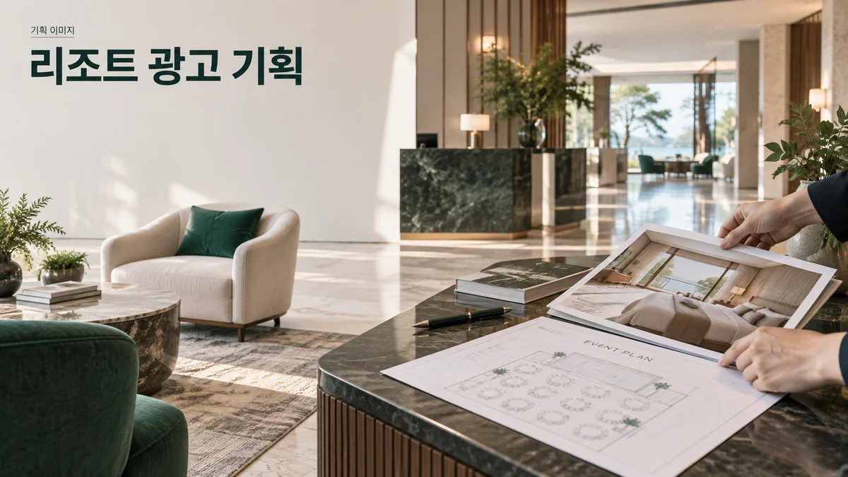 리조트의 숙박과 단체 행사 이용 안내를 나누어 준비하는 기획 이미지