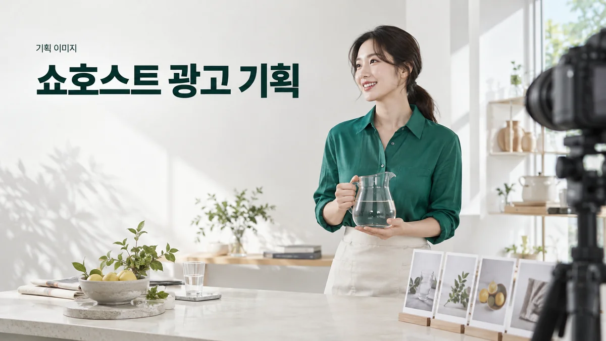 쇼호스트가 상품 설명 순서와 방송 진행 자료를 준비하는 기획 이미지