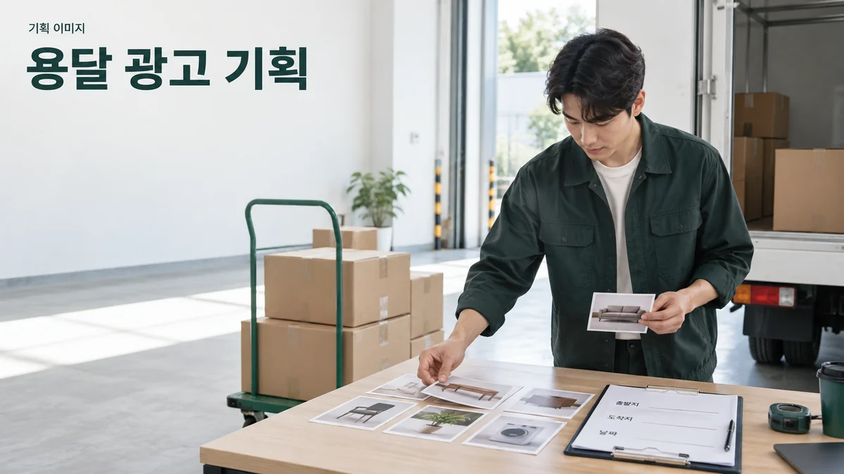 용달 운송의 짐 종류와 출발·도착 및 일정 안내를 정리하는 기획 이미지