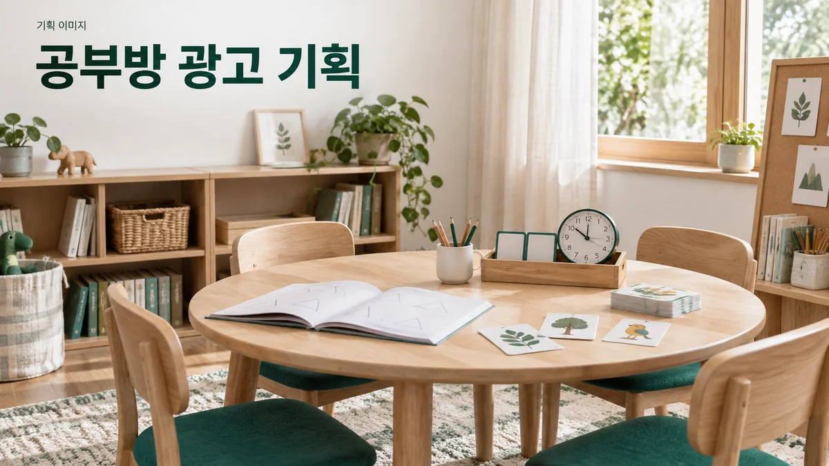 수업 과목 자료와 빈 시간표를 준비한 소규모 공부방의 기획 이미지입니다.