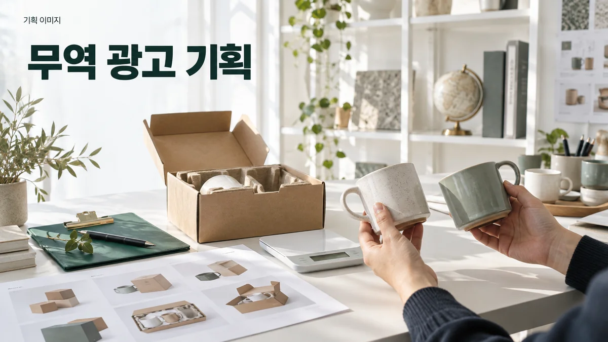 제품 샘플과 포장 조건을 비교하며 무역 상담을 준비하는 기획 이미지입니다.