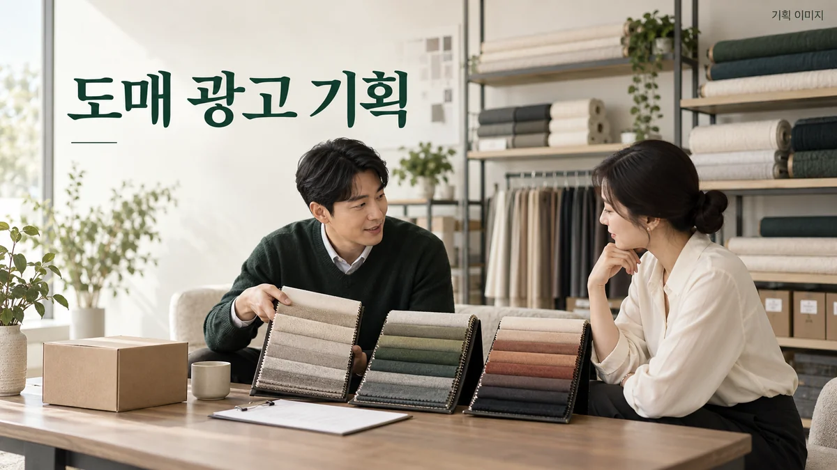 샘플과 주문 조건을 비교하는 도매 상담 기획 장면