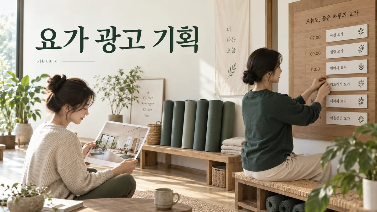 수업 종류와 공간 자료로 요가 상담을 준비하는 기획 장면