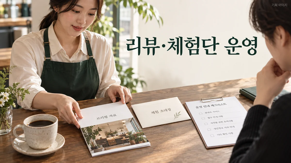 체험 안내와 공개할 조건을 함께 검토하는 리뷰 운영 기획 장면