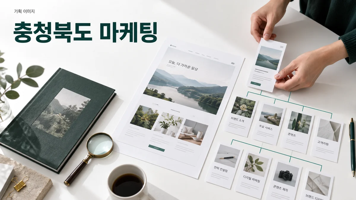 홈페이지의 안내 구조를 종이 화면 시안으로 정리하는 기획 이미지