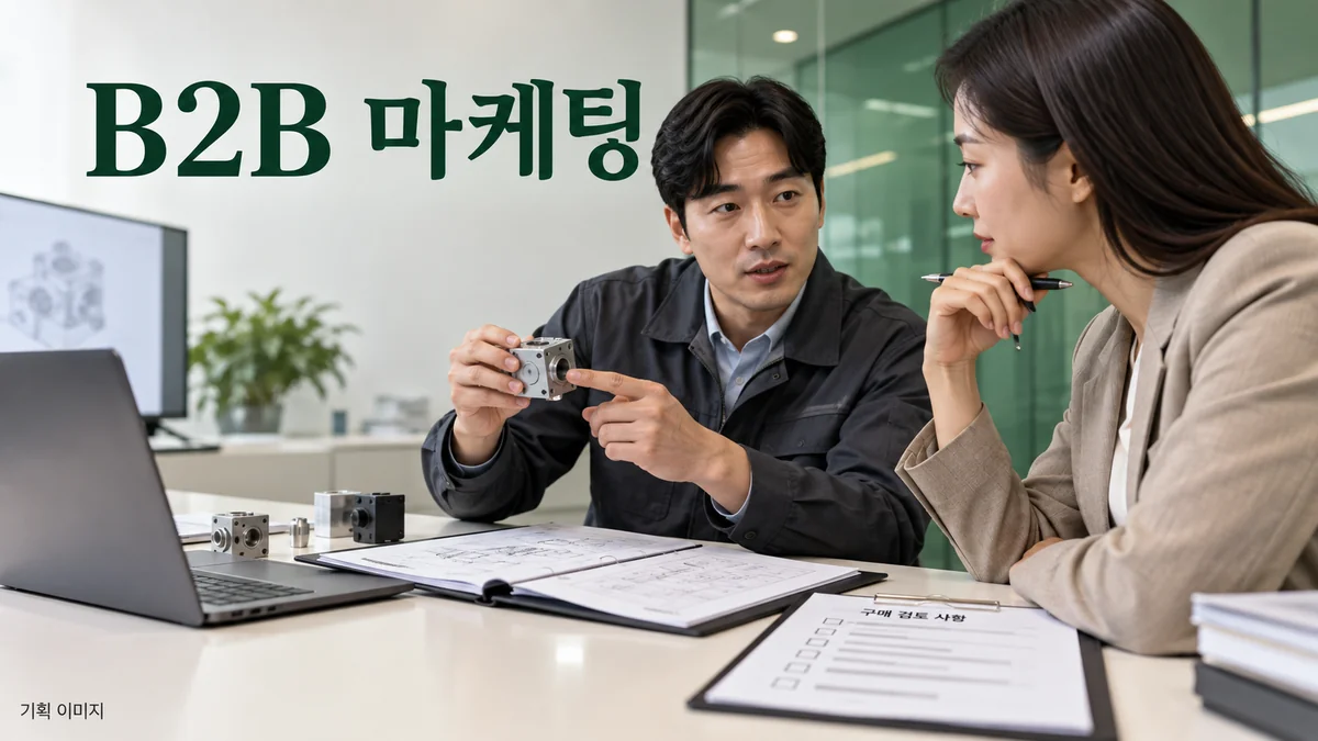 기업 고객의 요구 사양과 상담 자료를 검토하는 B2B 마케팅 기획 장면